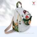 Mochila de linho de algodão étnico feito à mão para viagens casuais